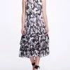 Marchesa Notte Pour Paint High Neck Ruffle Dress