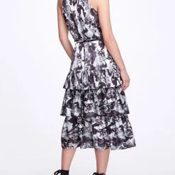 Marchesa Notte Pour Paint High Neck Ruffle Dress