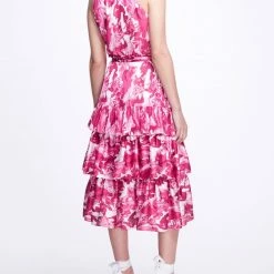 Marchesa Notte Pour Paint High Neck Ruffle Dress