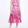 Marchesa Notte Pour Paint High Neck Ruffle Dress