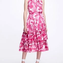 Marchesa Notte Pour Paint High Neck Ruffle Dress