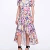 Marchesa Notte Floral Eyelet High Low Midi Dress