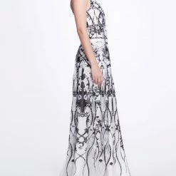 Marchesa Notte Sleeveless V-Neck Sequin Gown