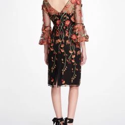 Marchesa Notte Embroidered Floral Cocktail Dress