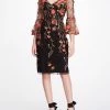 Marchesa Notte Embroidered Floral Cocktail Dress