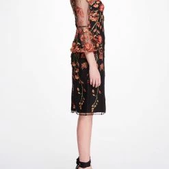 Marchesa Notte Embroidered Floral Cocktail Dress