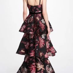 Marchesa Notte 3-Tiered Sleeveless Velvet Gown