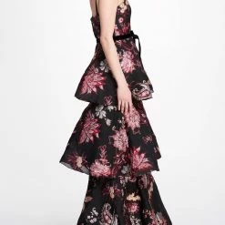 Marchesa Notte 3-Tiered Sleeveless Velvet Gown