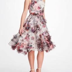 Marchesa Notte One Shoulder Cocktail Dress