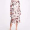 Marchesa Notte Tiered Floral Print Midi Dress