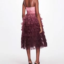Marchesa Notte Tiered Ruffle Midi Dress