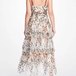 Marchesa Notte Tiered Printed Cocktail Dress