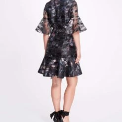 Marchesa Notte Printed Floral Fil Coupe Wrap Dress