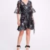 Marchesa Notte Printed Floral Fil Coupe Wrap Dress