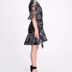 Marchesa Notte Printed Floral Fil Coupe Wrap Dress