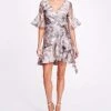 Marchesa Notte Printed Floral Fil Coupe Wrap Dress