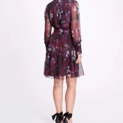 Marchesa Notte Floral Printed Chiffon Day Dress