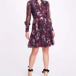Marchesa Notte Floral Printed Chiffon Day Dress