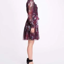 Marchesa Notte Floral Printed Chiffon Day Dress