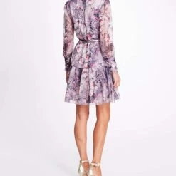 Marchesa Notte Floral Printed Chiffon Day Dress