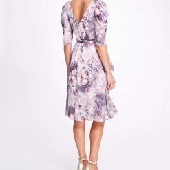 Marchesa Notte Floral Textured Charmeuse Wrap Dress