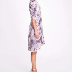 Marchesa Notte Floral Textured Charmeuse Wrap Dress