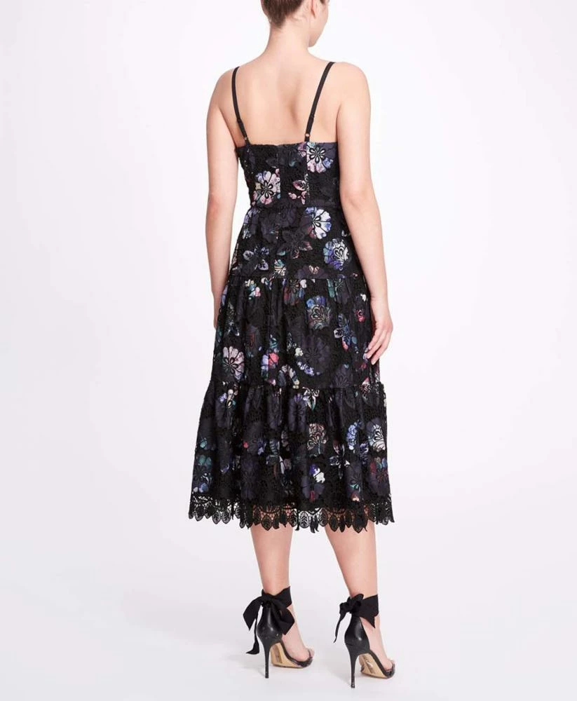 Marchesa Notte Dutch Floral Printed Chiffon Guipure Midi Dress
