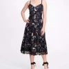 Marchesa Notte Dutch Floral Printed Chiffon Guipure Midi Dress