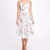 Marchesa Notte Dutch Floral Printed Chiffon Guipure Midi Dress