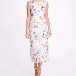 Marchesa Notte Dutch Floral Printed Guipure Lace Tea-Length Gown