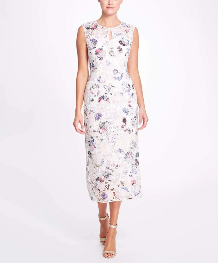 Marchesa Notte Dutch Floral Printed Guipure Lace Tea-Length Gown