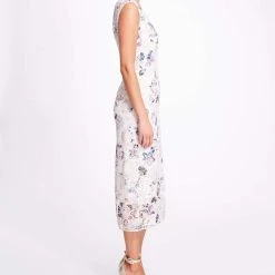 Marchesa Notte Dutch Floral Printed Guipure Lace Tea-Length Gown