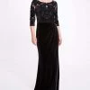 Marchesa Notte 3/4 Sleeve Velvet Cutwork Gown