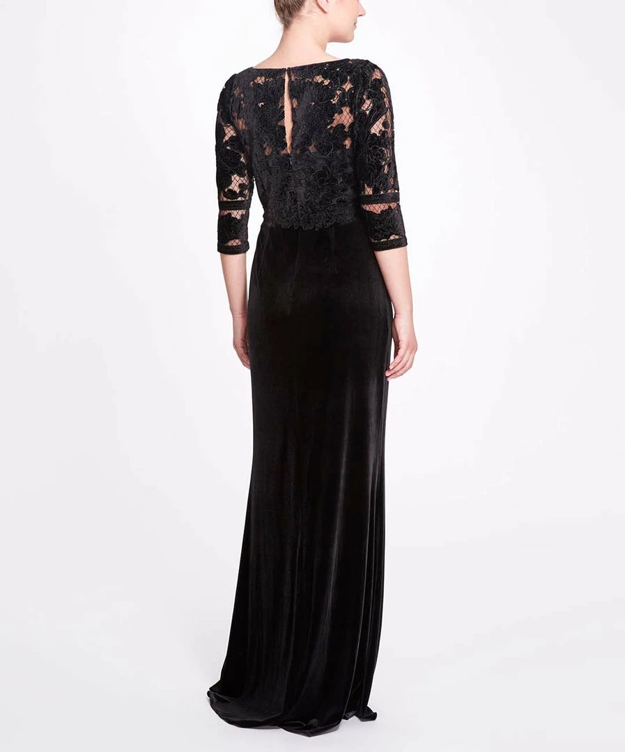 Marchesa Notte 3/4 Sleeve Velvet Cutwork Gown