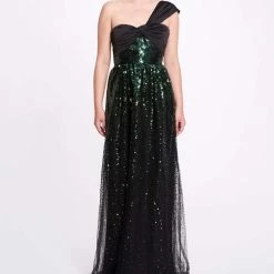 Marchesa Notte One Shoulder Sequin Degrade Gown