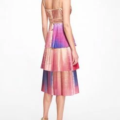 Marchesa Notte Sleveless Radiating Ombre Lame Cocktail Dress