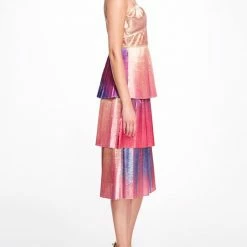 Marchesa Notte Sleveless Radiating Ombre Lame Cocktail Dress