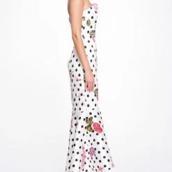 Marchesa Notte Strapless Floral Polka Dot Gown