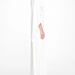 Marchesa Notte Asymmetrical Cape Sleeve V-Neck Gown