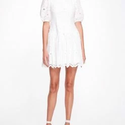 Marchesa Notte Floral Eyelet Mini Day Dress