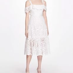 Marchesa Notte Daywear Cotton Guipure A-line Midi Dress