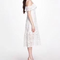 Marchesa Notte Daywear Cotton Guipure A-line Midi Dress