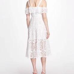 Marchesa Notte Daywear Cotton Guipure A-line Midi Dress