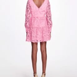 Marchesa Notte Guipure V-neck Mini Dress Daywear