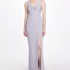 Marchesa Notte Crepe V-neck Gown New Arrivals