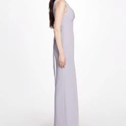 Marchesa Notte Crepe V-neck Gown New Arrivals