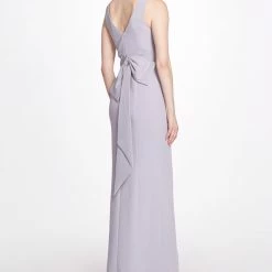 Marchesa Notte Crepe V-neck Gown New Arrivals