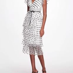 Marchesa Notte Printed Tulle V-neck Cocktail