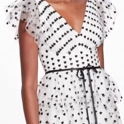 Marchesa Notte Printed Tulle V-neck Cocktail