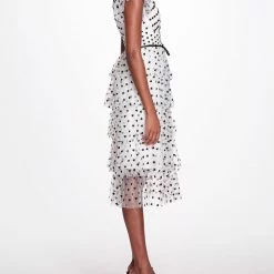 Marchesa Notte Printed Tulle V-neck Cocktail